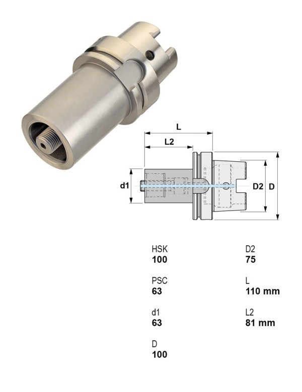 Picture of Canela Tool 16.218.100.63/110 HSK100 PCS "Capto" C6 2.5197 63.00mm 4.3307 Gauge Length